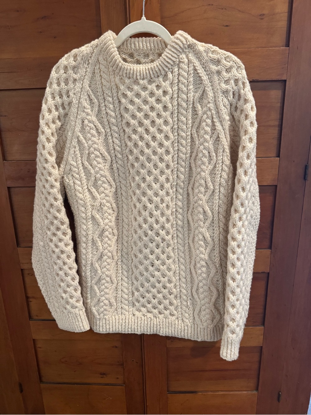 Vintage Cream Chunky Cable Knit Wool Fisherman Sweater Fits L